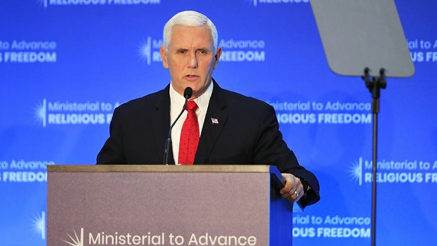US Vice President Mike Pence speaks at the close of a three-day conference on religious freedom at the State Department in Washington, July 26, 2018. AP Photo