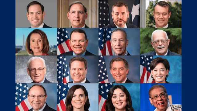 Members of U.S. Congress who voiced their support of Falun Gong practitioners at the 24th anniversary of the persecution. First row (from left to right): Sen. Marco Rubio, Sen. John Boozman, Sen. Ted Cruz, Sen. Todd YoungSecond row (from left to right): Rep. Nancy Pelosi, Rep. Sam Graves, Rep. Stephen Lynch, Rep. Gerry ConnollyThird row (from left to right): Rep. Bill Pascrell, Rep. Donald Norcross, Rep. French Hill, Rep. Young KimFourth row (from left to right): Rep. Thomas P. Tiffany, Rep. Nancy Mace, Rep. Lori Chavez-DeRemer, and Rep. Eleanor Holmes Norton