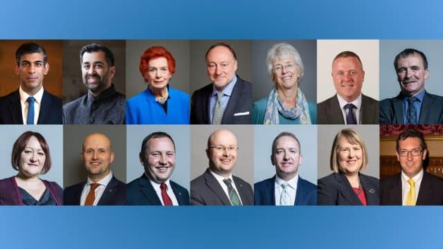 British Prime Minister Rishi Sunak, First Minister of Scotland Humza Yousaf, Baroness Janet Fookes, Lord Andrew Roberts, Baroness Ruth Lister, Bob Doris MSP, Alan Whitehead MP, Kerry McCarthy MP, Stephen Flynn MP, Ian Murray MP, Patrick Grady MP, Mark Pritchard MP, Fiona Bruce MP, Benedict Rogers