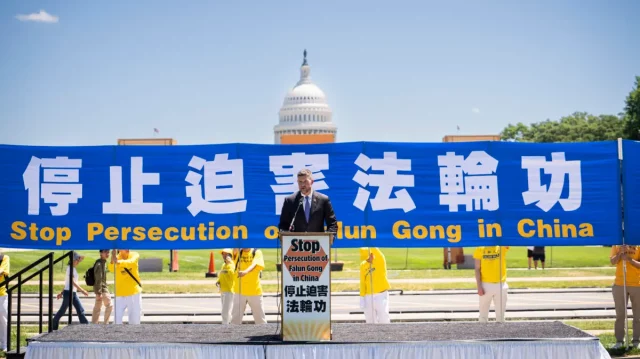 Rep. Pat Ryan (D-N.Y.) speaks during a rally calling for the end of the Chinese Communist Party’s 25 years of persecution of Falun Gong practitioners in China at the National Mall in Washington on July 11, 2024. (Madalina Vasiliu/The Epoch Times)