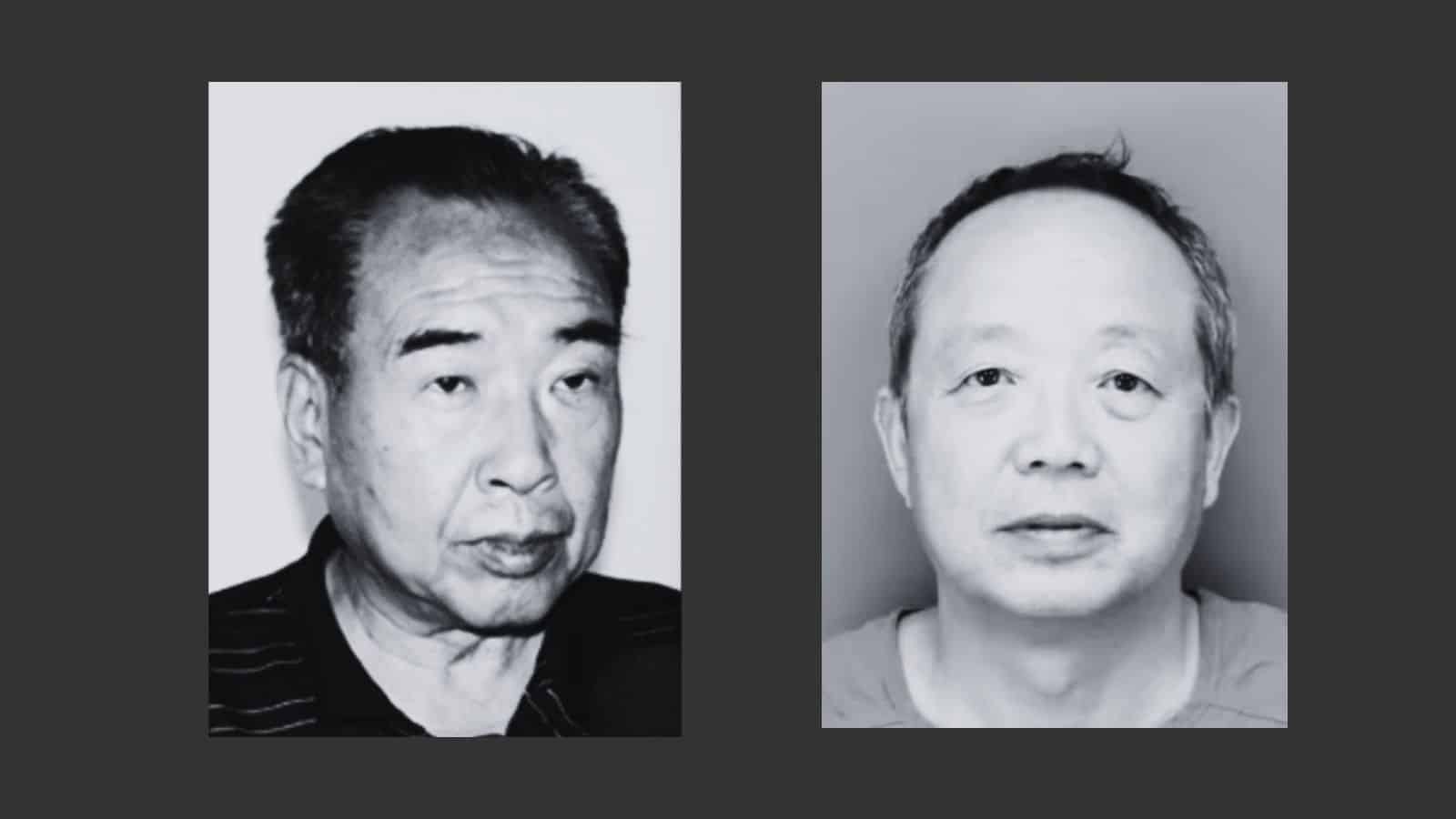 John Chen (left) and Li Ping (right), two naturalized U.S. citizens, were sentenced to prison in November 2024 for conducting transnational repression operations targeting Falun Gong practitioners in the United States. Their actions included intelligence gathering for the CCP and a bribery scheme involving Shen Yun Performing Arts. (Sources: Radio Free Asia, Pinellas County Sheriff’s Office)