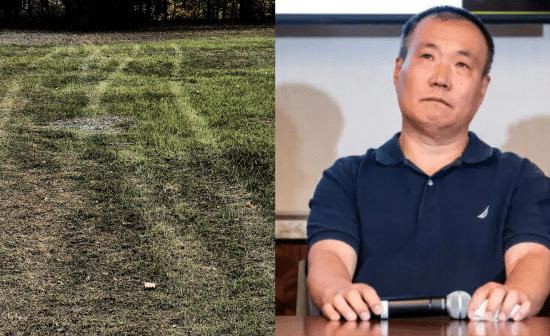 Mr. Cheng Peiming (R) speaking at a panel in Washington D.C. on August 9, as he recounted his experience in Chinese prison. On November 2, 2024, his home in New York was broken into and the suspects left deep tire tracks in his backyard. Cheng suspects this break-in was an attempt to intimidate and silence him.